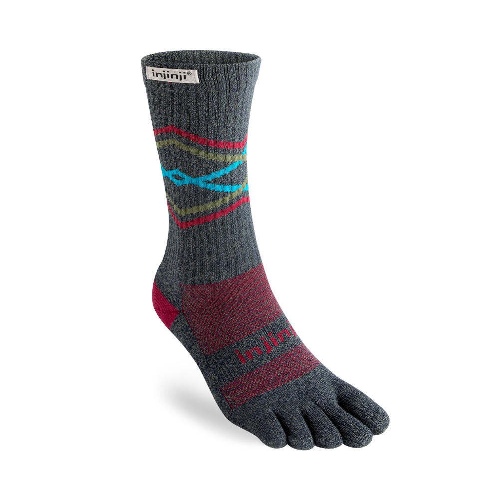 Injinji Trail Midweight Crew Toe Socks, Grey, S, EU 37-40